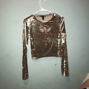 Velvet long sleeve crop top